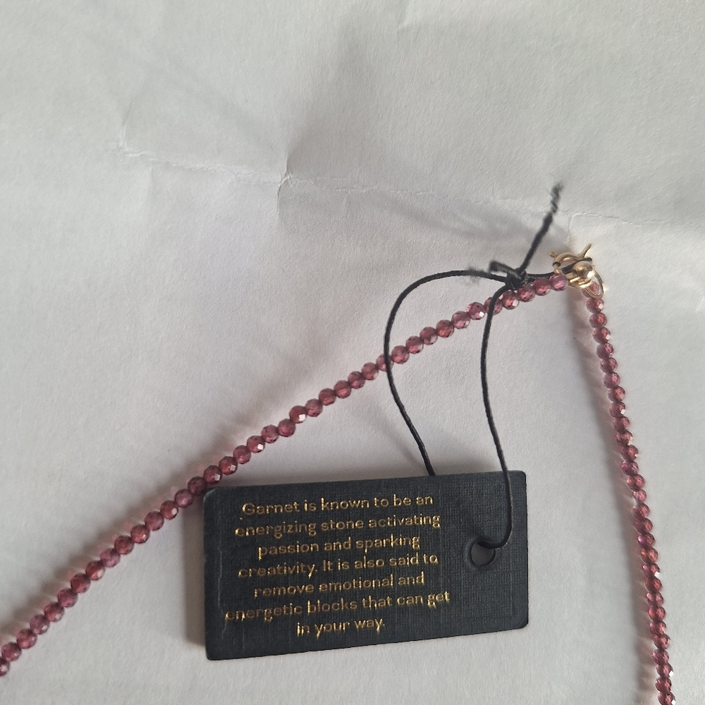 Elegant Real Garnet Beaded Necklace with Real 14k YellowGold Accents-dainty. 16" - Picture 4 of 9